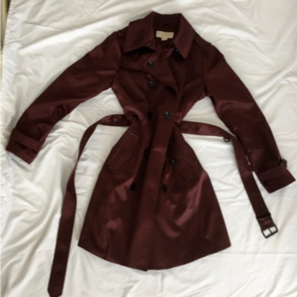 Michael Kors Jackets & Blazers - Michael Kors dark wine thick satin pea coat